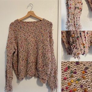 Distressed Rainbow Pom Sweater